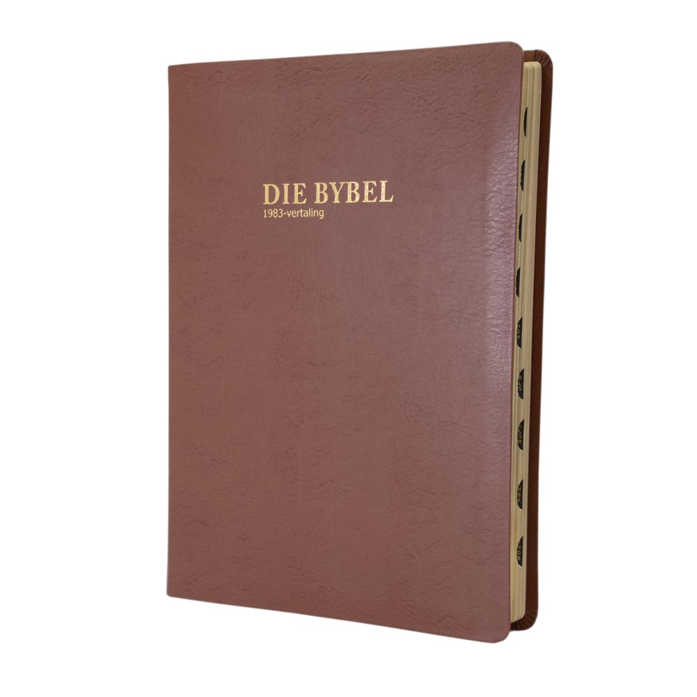 AFRIKAANS 1983 volledige Bybel, Grootdruk, Luukse taankleurige verwerkte leeromslag, Goud-op-snee