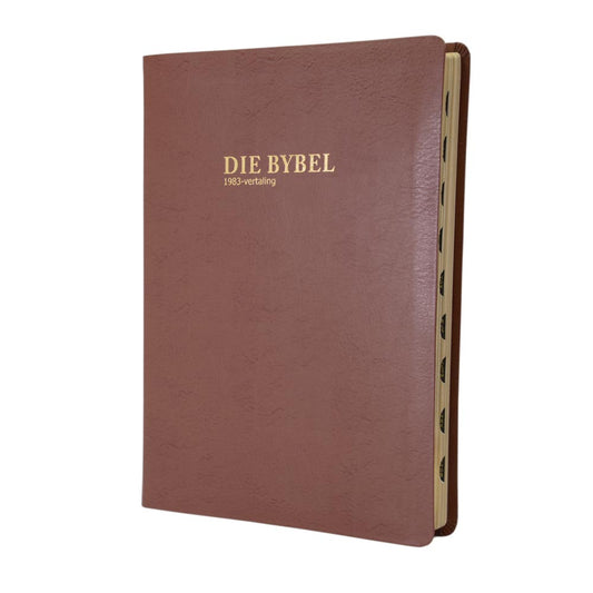 AFRIKAANS 1983 volledige Bybel, Grootdruk, Luukse taankleurige verwerkte leeromslag, Goud-op-snee