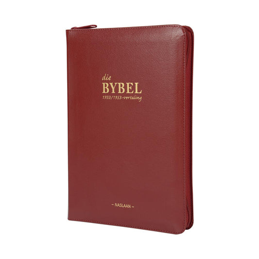 AFRIKAANS 1933/1953 volledige Bybel, Mediumgrootte, Rooi verwerkte leeromslag